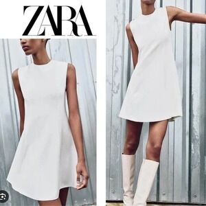 NWT, Zara, Seamed Fit & Flare Mini Dress, White